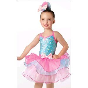 Weissman Girls Size SC Us 6 Jewel Accent Tonal Curly Hem Tutu Dance Costume